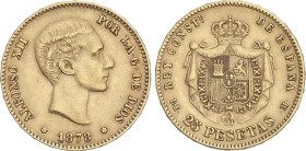 Peseta Period
Alfonso XII
25 pesetas. 1878 (*18-78). D.E.-M. (Pequeña rayitas). MBC+.