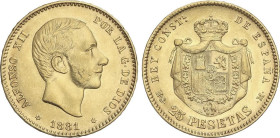 Peseta Period
Alfonso XII
25 Pesetas. 1881 (*18-81). M.S.-M. EBC-.