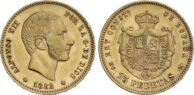 Peseta Period
Alfonso XII
25 Pesetas. 1882 (*18-82). M.S.-M. (Limpiada). EBC-.