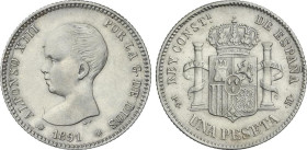 Peseta Period
Alfonso XIII
1 Peseta. 1891 (*18-91). P.G.-M. MBC+.
