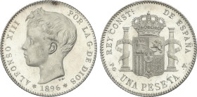 Peseta Period
Alfonso XIII
1 Peseta. 1896 (*18-96). P.G.-V. Brillo original. (Leves rayitas y manchita). SC-.