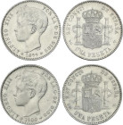 Peseta Period
Alfonso XIII
Lote 2 monedas 1 Peseta. 1899 y 1900 (*18-99 y 19-00). S.M.-V. y S.G.-V. La de 1900 con el segundo 0 de la estrella flojo...