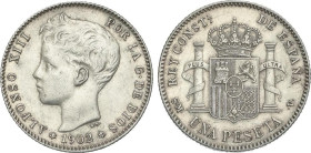 Peseta Period
Alfonso XIII
1 Peseta. 1902 (*19-02). S.M.-V. (Golpecitos). MBC+.