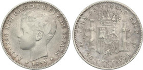 Peseta Period
Alfonso XIII
20 Centavos de Peso. 1895. PUERTO RICO. P.G.-V. Leve pátina. MBC.