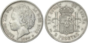 Peseta Period
Alfonso XIII
2 Pesetas. 1894 (*18-94). P.G.-V. (Golpecitos). MBC.