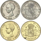 Peseta Period
Alfonso XIII
Lote 2 monedas 5 Pesetas. 1888 y 1890. 1888 (*18-88) M.P.-M. y (*18-90) M.P.-M. (Sobredorada). (Golpecitos). A EXAMINAR. ...