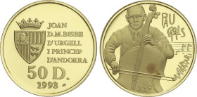 World Coins
Andorra
50 Diners. 1993. 16,98 grs. AU (916). Pau Casals. Tirada: 5.000 piezas. (Leve manchita en anverso). Fr-17; KM-82. PROOF.