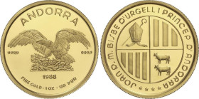World Coins
Andorra
1 Onza. 1988. 31,14 grs. AU (999). Fr-6; KM-XMB2. FDC.