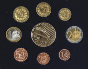 World Coins
Andorra
Set 9 monedas 1 Céntimo a 5 Euro. 2003. AE, Al, Ni y latón. Pruebas Numismaticas del Euro de acuñación privada: I.N.A. En estuch...