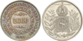 World Coins
Brazil
2.000 Reis. 1851. 25,4 grs. AR. Bonita pátina irisada en anverso. KM-462. EBC-.