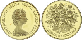 World Coins
Canada
100 Dollars. 1977. 16,85 grs. AU (917). Jubileo Isabel II. Flores. Fr-8; KM-119. PROOF.