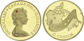World Coins
Canada
100 Dollars. 1981. 16,87 grs. AU (917). Himno Nacional. (Leve manchita en anverso). Fr-12; KM-13. PROOF.
