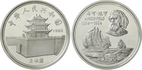 World Coins
China
5 Yuan. 1983. 22,17 grs. AR. Marco Polo. Tirada máxima: 15.000 piezas. KM-77. PROOF.