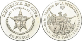 World Coins
Cuba
20 Pesos. 1988. 62,17 grs. AR. Triunfo de la Revolución. Tirada máxima 1.000 piezas. KM-169. PROOF.