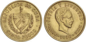 World Coins
Cuba
5 Pesos. 1916. 8,33 grs. AU. José Martí. Fr-4; KM-19. EBC-.