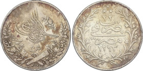 World Coins
Egypt
20 Qirsh. 1293/22-W d.H. (1896 d.C.). ABDUL HAMID II. 27,32 grs. AR. (Golpecitos). Pátina. KM-296. MBC+.