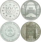 World Coins
France
Lote 2 monedas 100 Francos - 15 Ecus. 1990 y 1995. Anv.: Carlomagno y Alhambra Granada. AR. KM-989 y 1112. PROOF.