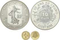 World Coins
France
Lote 2 monedas 5 y 10 Euro. 2012. 22,20 y 0,50 grs. AU y AR. 10 Años del Euro. En estuches originales con certificado. KM-1889, 1...