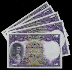 Spanish Banknotes
Civil War
Lote 5 billetes 100 Pesetas. 25 Abril 1931. Gonzalo Fernández de Córdoba. Numeraciones correlativas. Ed. 360. SC.