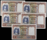 Spanish Banknotes
Civil War
Lote 5 billetes 500 Pesetas. 25 Abril 1931. Elcano. Numeraciones correlativas. (ínfima manchita en el ángulo inferior iz...