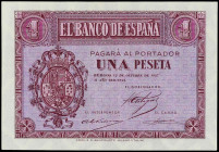 Spanish Banknotes
Estado Español
1 Peseta. 12 Octubre 1937. Serie E. Ed-425a. SC.