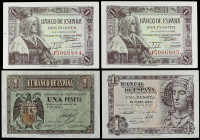 Spanish Banknotes
Estado Español
Lote 4 billetes 1 Peseta. 1938, 1945 y 1948. 30 Abril 1938 Serie A, Isabel La Católica Serie J Pareja correlativa y...