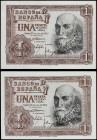 Spanish Banknotes
Estado Español
Lote 2 billetes 1 Peseta. 22 Julio 1953. Marqués de Santa Cruz. Sin Serie. (Arruguitas). Ed-465. EBC y SC-.
