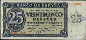 Spanish Banknotes
Estado Español
25 Pesetas. 21 Noviembre 1936. Serie R. Ed-419a. EBC+.