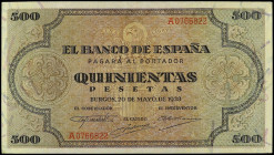 Spanish Banknotes
Estado Español
500 Pesetas. 20 Mayo 1938. Catedral de Santiago. Ed-433. MBC+.