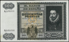 Spanish Banknotes
Estado Español
500 Pesetas. 9 Enero 1940. Juan de Austria. (Manchita en margen izquierdo). Ed-439. MBC+.