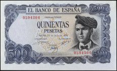 Spanish Banknotes
Estado Español
500 Pesetas. 23 Julio 1971. Verdaguer. Sin Serie. (Arruguitas). Ed-473. SC-.
