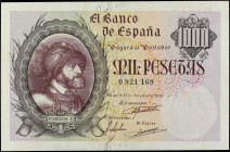 Spanish Banknotes
Estado Español
1.000 Pesetas. 21 Octubre 1940. Carlos I. Ed-445. MBC+.