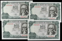 Spanish Banknotes
Estado Español
Lote 4 billetes 1.000 Pesetas. 17 Septiembre 1971. Echegaray. Serie 2V. Cuarteto correlativo. (Levisismas arruguita...