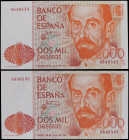 Spanish Banknotes
Juan Carlos I
Lote 2 billetes 2.000 Pesetas. 22 Julio 1980. Juan Ramón Jimenez. Sin serie. Pareja correlativa. Ed-479. SC.