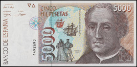 Spanish Banknotes
Juan Carlos I
5.000 Pesetas. 12 Octubre 1992. Cristobal Colón. Sin serie. Ed-484. SC.
