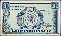 Paper Money of the Civil War
Madrid
1 Pesseta. Diciembre 1937. Teléfonos Standard Cables Régimen Interior de la Fábrica. (Manchitas). EBC-.