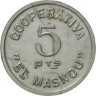 Company Stores and Propaganda Tokens
5 Pesetas. COOPERATIVA EL MASNOU. Baquelita. L-435. EBC.