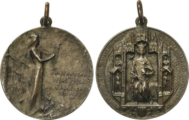 Spanish Medals
Jochs Florals. 1908. Anv.: Dama tocando la lira. La Poesía delan...