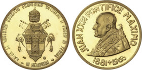World Medals
Medala de Oro Juan XXIII. 1963. VATICANO. Anv.: Busto papal a izquierda. Rev.: Escudo de armas. 7,05 grs. AU (917). FDC.