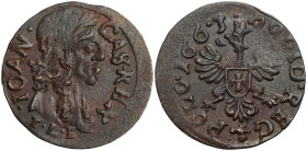 John II Casimir 
POLSKA/ POLAND/ POLEN / POLOGNE / POLSKO

Jan II Kazimierz. Schilling / Szelag koronny 1663, Ujazdów 

Egzemplarz pochodzący z k...