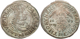 John II Casimir 
POLSKA/ POLAND/ POLEN / POLOGNE / POLSKO

Jan II Kazimierz. Ort (18 groszy) Groschen 1663, Toruń 
AW: Popiersie w koronie i w zbr...