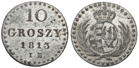 Duchy of Warsaw
POLSKA/ POLAND/ POLEN / POLOGNE / POLSKO

 Księstwo Warszawskie. 10 groszy 1813 IB, Warszawa 

Ładnie zachowana szuka z wyraźnymi...