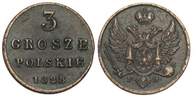 Polish Kingdom / Russia
POLSKA / POLAND / POLEN / RUSSIA / RUSSLAND / РОССИЯ

Polska XIX w./Rosja. 3 grosze (trojak) 1828 FH, Warszawa 

Oryginal...