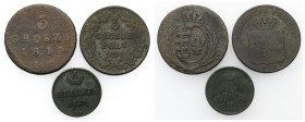 Polish Kingdom / Russia
POLSKA / POLAND / POLEN / RUSSIA / RUSSLAND / РОССИЯ

Polska XIX w. 3 grosze 1811 IS, 1831 KG i Dienieżka 1859 BM, group 3 ...