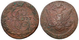 Russia 
RUSSIA / RUSSLAND / РОССИЯ

Russia. Catherine II. 5 Kopek (kopeck) 1777 EM, Yekaterinburg 
AW: Ukoronowany monogram EII I i data
RW: Dwug...