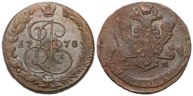 Russia 
RUSSIA / RUSSLAND / РОССИЯ

Russia. Catherine II. 5 Kopek (kopeck) 1778 EM, Yekaterinburg 
AW: Ukoronowany monogram EII I i data
RW: Dwug...