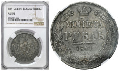 Russia 
RUSSIA / RUSSLAND / РОССИЯ

Rosja. Nicholas I. Rubel (Rouble) 1841 СПБ-НГ, Petersburg NGC AU55 – VERY NICE 
AW: Dwugłowy orzeł rosyjski po...