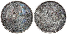 Russia 
RUSSIA / RUSSLAND / РОССИЯ

Rosja, Nicholas I. 25 Kopek (kopeck) 1851 СПБ-ПА, Petersburg 

Ciemna patyna. Skaleczenie.&nbsp;

Details: ...