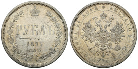 Russia 
RUSSIA / RUSSLAND / РОССИЯ

Rosja, Alexander II. 1 Rubel (Rouble) 1877 СПБ-НФ, Petersburg 

Złotawa patyna.&nbsp;

Details: Ag 
Condit...