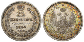 Russia 
RUSSIA / RUSSLAND / РОССИЯ

Rosja, Alexander II. 25 Kopek (kopeck) 1857 СПБ ФБ, Petersburg 

Ładnie zachowane, kolorowa patyna.&nbsp;

...